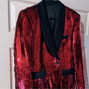 Perruzo Red Sequin Blazer with Black Accents